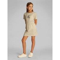Calvin Klein Jeans Girls Monologo Metallic T-Shirt Dress - Beige