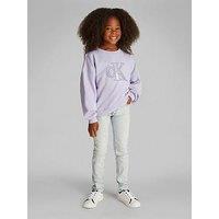 Calvin Klein Jeans Girls Metallic Ck Crew Neck Sweatshirt - Purple