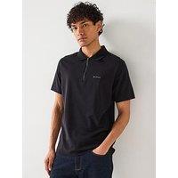 Belstaff Alloy Small Linear Logo Zip Cotton Polo Shirt - Black