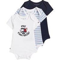 Tommy Hilfiger Baby Boys 3 Pack Short Sleeve Bodysuit Giftbox - Navy