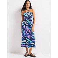 V By Very Halter Shirred Bandeau Midaxi Dress - Multi