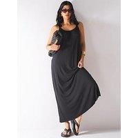 V By Very Floral Detail Jersey Strappy Beach Dress - Black