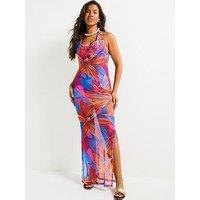 Everyday Printed Mesh Halter Maxi Dress - Print