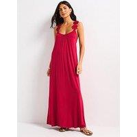 V By Very Floral Detail Jersey Strappy Beach Dress - Red