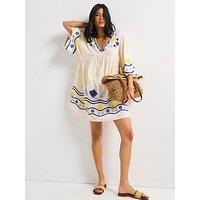 V By Very All Over Embroidered Beach Dress - Ivory