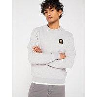 Belstaff Left Chest Patch Logo Regular Fit Crew Neck Sweatshirt - Light Grey