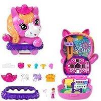 Polly Pocket Pony Rodeo Compact Playset With 1 Micro Doll And Pet Horses, Travel Toy With Food & Styling Accessories