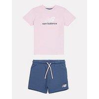 New Balance Kids Girls Tee And French Terry Short Set - Grey/Pink