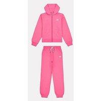 New Balance Junior Girls Small Logo Zip Hoodie And Jogger Set - Pink
