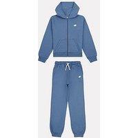 New Balance Junior Girls Small Logo Zip Hoodie And Jogger Set - Navy