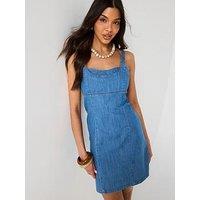 V By Very Bust Detail Mini Dress - Mid Wash