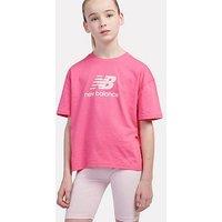 New Balance Junior Girls Stacked Logo Tee And Cycling Short Set - Pink