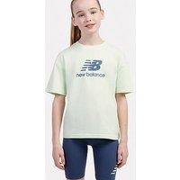 New Balance Junior Girls Stacked Logo Tee And Cycling Short Set - Blue/Green