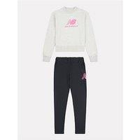 New Balance Junior Girls Stacked Logo Crew And Legging Set - Black/Grey
