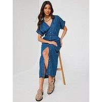 V By Very Short Sleeve Denim Midi Dress - Dark Wash