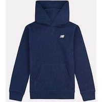 New Balance Junior Boys French Terry Small Logo Hoodie - Navy