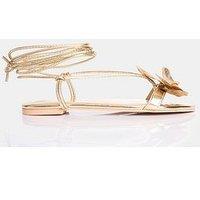 Public Desire Magnolia Flower Detail Flat Sandal - Gold