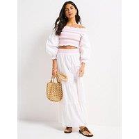 V By Very Contrast Stitch Bardot Blouse - White