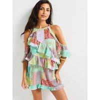 V By Very Cold Shoulder Ruffle Playsuit - Multi