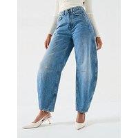 V By Very High Waist Barrel Leg Jeans - Mid Wash