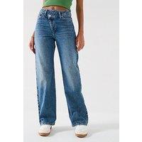V By Very High Waist Wrap Front Wide Jeans - Mid Wash