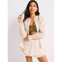 V By Very Metallic Button Through Co Ord Top - Beige
