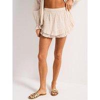 V By Very Metallic Ruffle Hem Beach Short - Beige