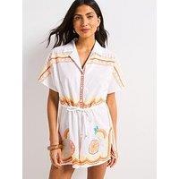 V By Very Fruit Embroidered Playsuit - Multi