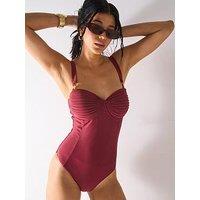 V By Very Shape Enhancing Pleated Underwired Swimsuit - Dark Red