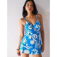 V By Very Twist Front Split Side Swim Dress - Blue