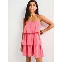 V By Very Tiered Dobby Mini Dress - Pink