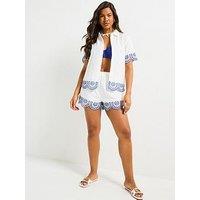 V By Very Contrast Broderie Shirt Co Ord - White