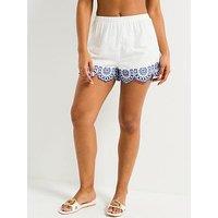 V By Very Contrast Broderie Co Ord Short - White