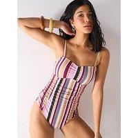 V By Very Shape Enhancing Ruched Detail Detachable Swimsuit - Print