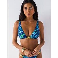 V By Very Gold Shell Trim Halter Bikini Top - Blue