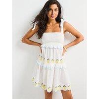 V By Very Pineapple Embroidered Tiered Midi Dress - White