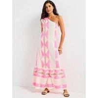 V By Very One Shoulder Aztec Detal Midi Dress - Pink
