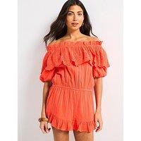 V By Very Bardot Broderie Frill Playsuit - Pink