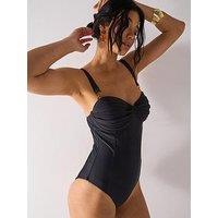 V By Very Shape Enhancing Pleated Underwired Swimsuit - Black
