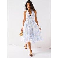 V By Very Halter Tiered Asymmetric Midi Dress - Print