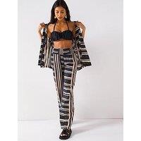 V By Very Striped Wide Leg Beach Trousers - Black