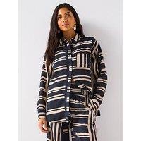V By Very Striped Oversized Beach Shirt - Black