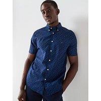 Tommy Hilfiger Tommy Hilfiger Regular Fit Flex Poplin Monogram Short Sleeve Shirt - Navy