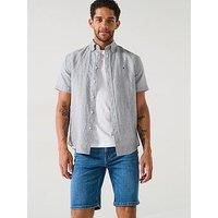 Tommy Hilfiger Regular Fit Cotton Linen Essential Stripe Short Sleeve Shirt - White/Black