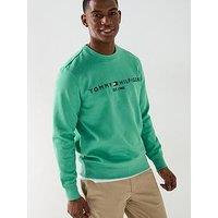 Tommy Hilfiger Regular Fit Linear Chest Logo Crew Neck Sweatshirt - Green