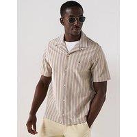Tommy Hilfiger Regular Fit Knitted Stripe Short Sleeve Shirt - Natural