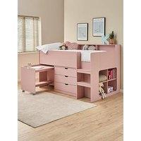 The Very Collection Aspen Mid Sleeper Bed Frame With Desk, Drawers And Shelves Plus Mattress Options (Buy And Save!) - Pink - Bed Frame With Premium Mattress