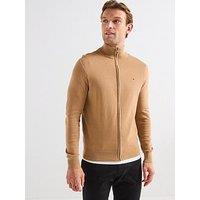 Tommy Hilfiger Essential Cotton Zip Through Knitted Jumper - Light Brown