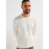 Tommy Hilfiger Cotton Linen Crew Neck Knitted Jumper - Light Cream