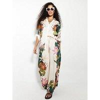 River Island Botanical Wide Leg Trouser - Cream